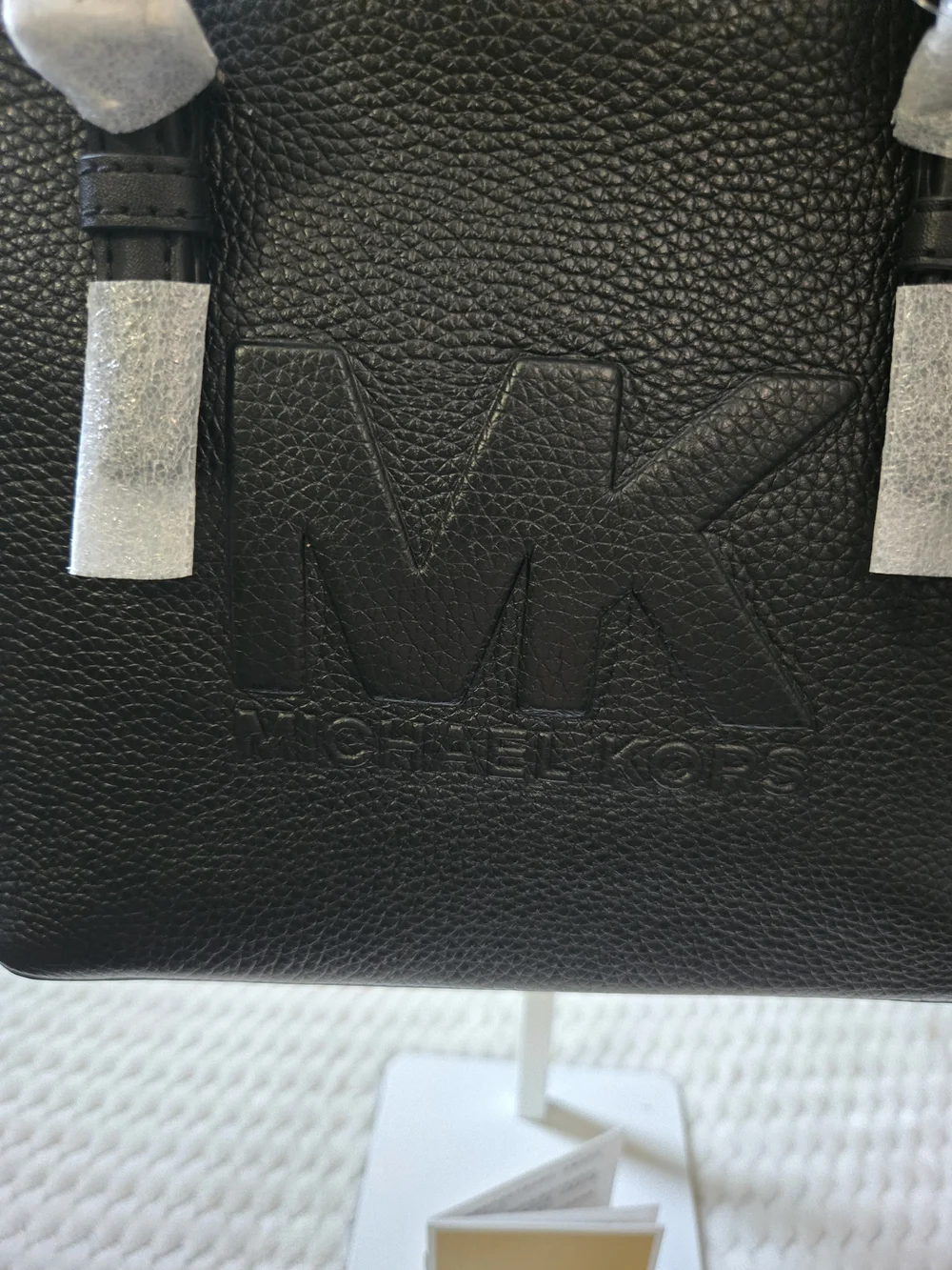 Michael Kors Black Pebbled Leather Tote with MK Logo Charm - Picture 4 of 5